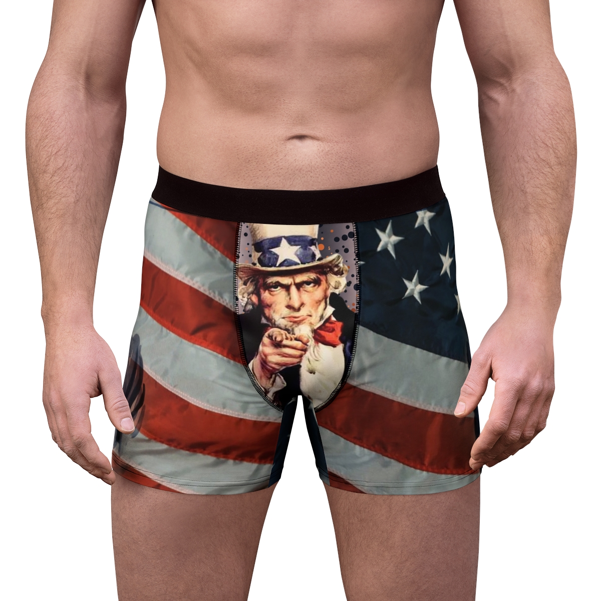 Uncle Sam Pointing Boxer Briefs | American Flag All Over Print