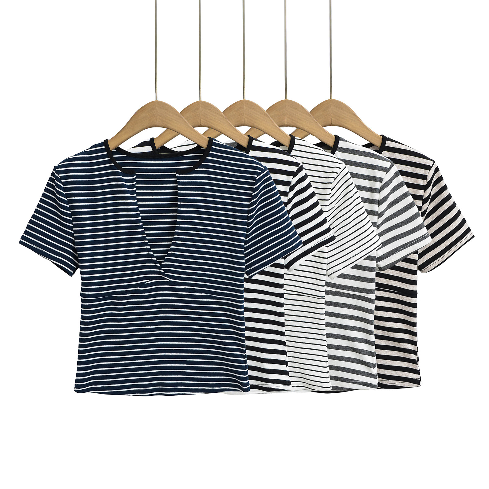 Sexy Deep V-Neck Striped T-Shirt | Women's Short Sleeve