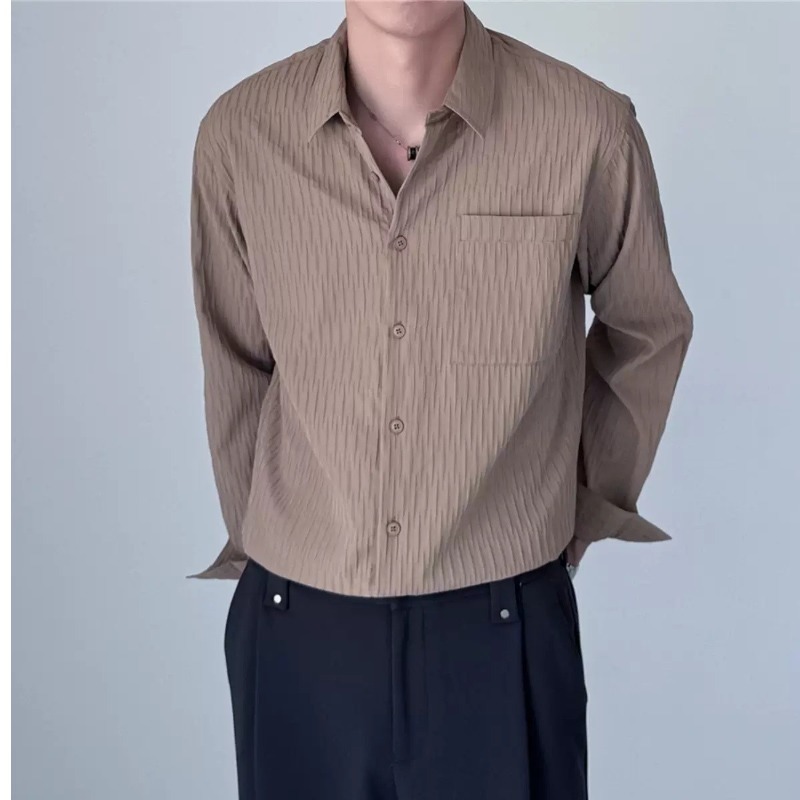 Wrinkled Texture Long Sleeve Shirt | Men's Spring