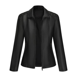Women's Short Stretch Jacket | Leather Splicing Turn-Down Collar 3