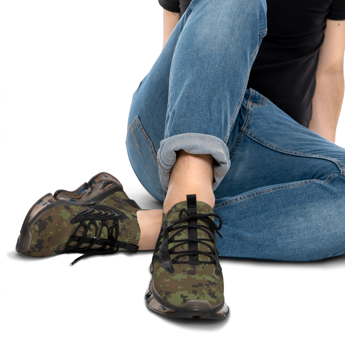 Green Camo Pattern Men's Mesh Sneakers | Camouflage Athletic Shoes