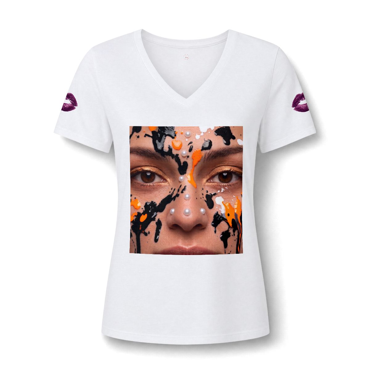 Paint Splatter Face V-Neck Tee | Abstract Face Art