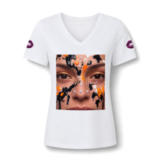 Paint Splatter Face V-Neck Tee | Abstract Face Art 1
