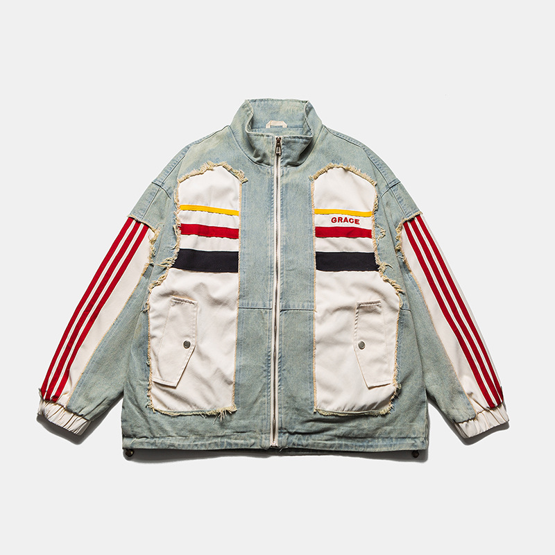 High-Quality Heavyweight Washed Patchwork Denim Jacket