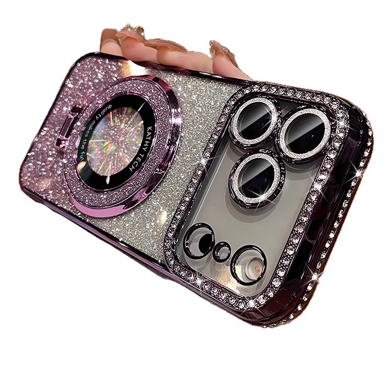 iPhone 17 Pro Max Case with Kickstand | Crystal Glitter Magnetic Mount