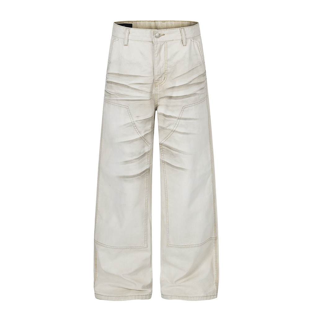 Distressed Washed Loose Denim Pants | White
