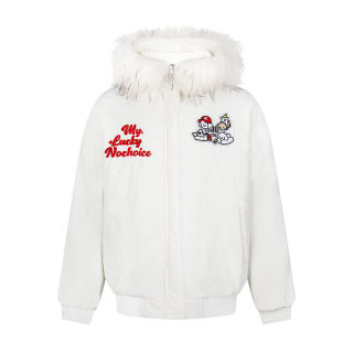 Embroidered Fur Collar Hooded Cotton Coat | Loose Couple's Jacket 6