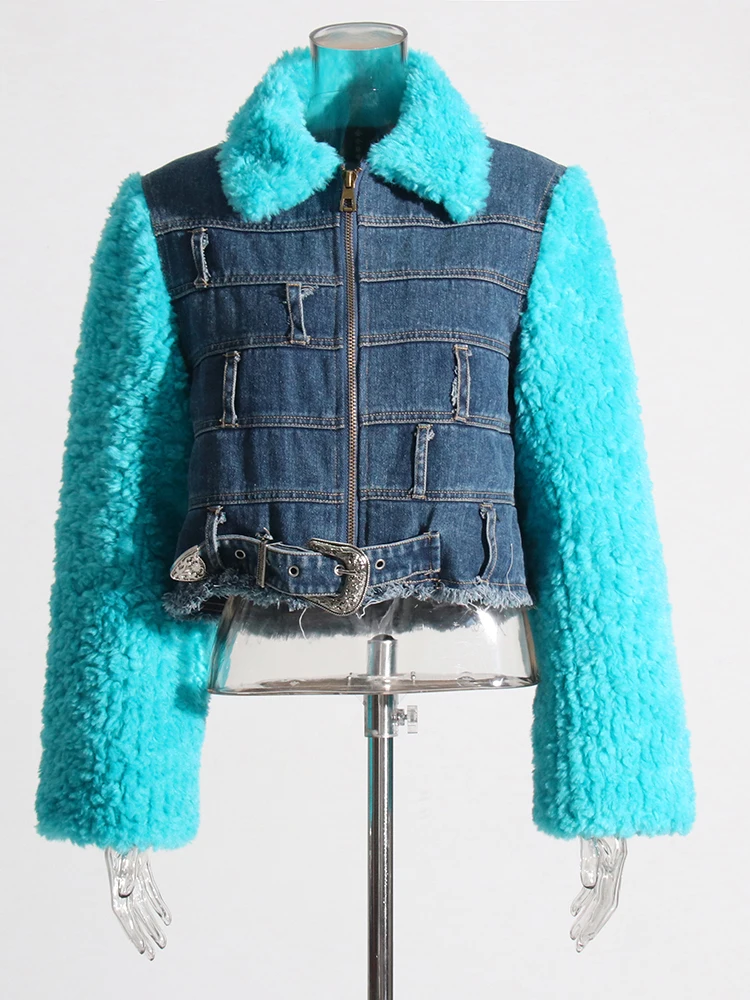 Casual Denim Coat for Women | Lapel Long Sleeve Colorblock Loose Coat 4