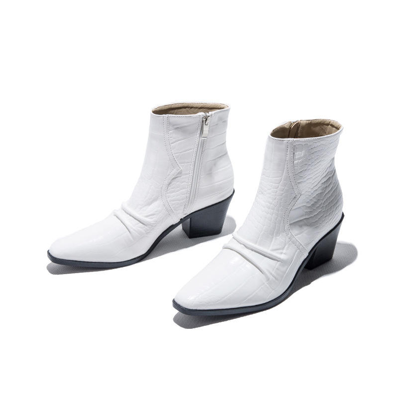 Large Size Snakeskin Chelsea Boots | Thick Heel Short Boots