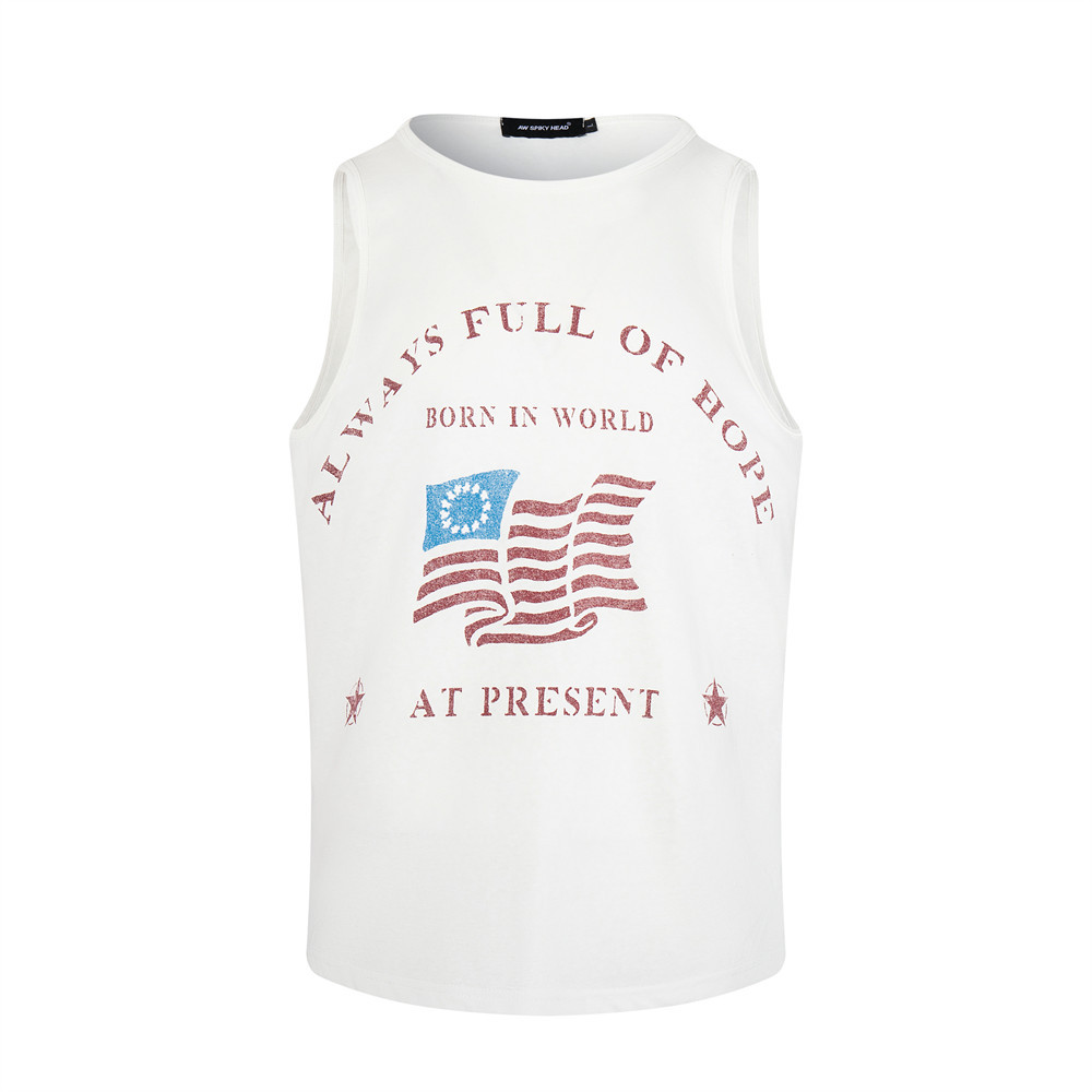 Letter Print Round Neck Men's Vest | Sleeveless Top