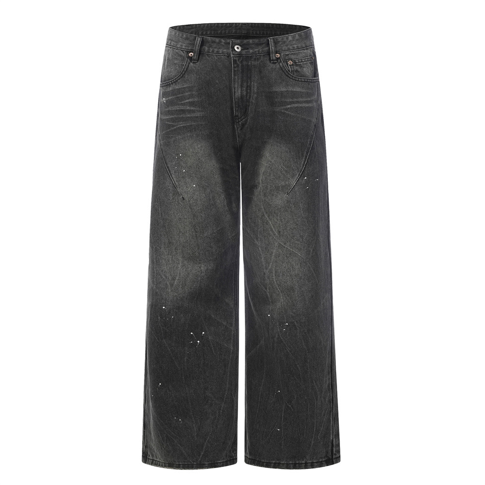 Washed Distressed Straight Leg Denim Pants