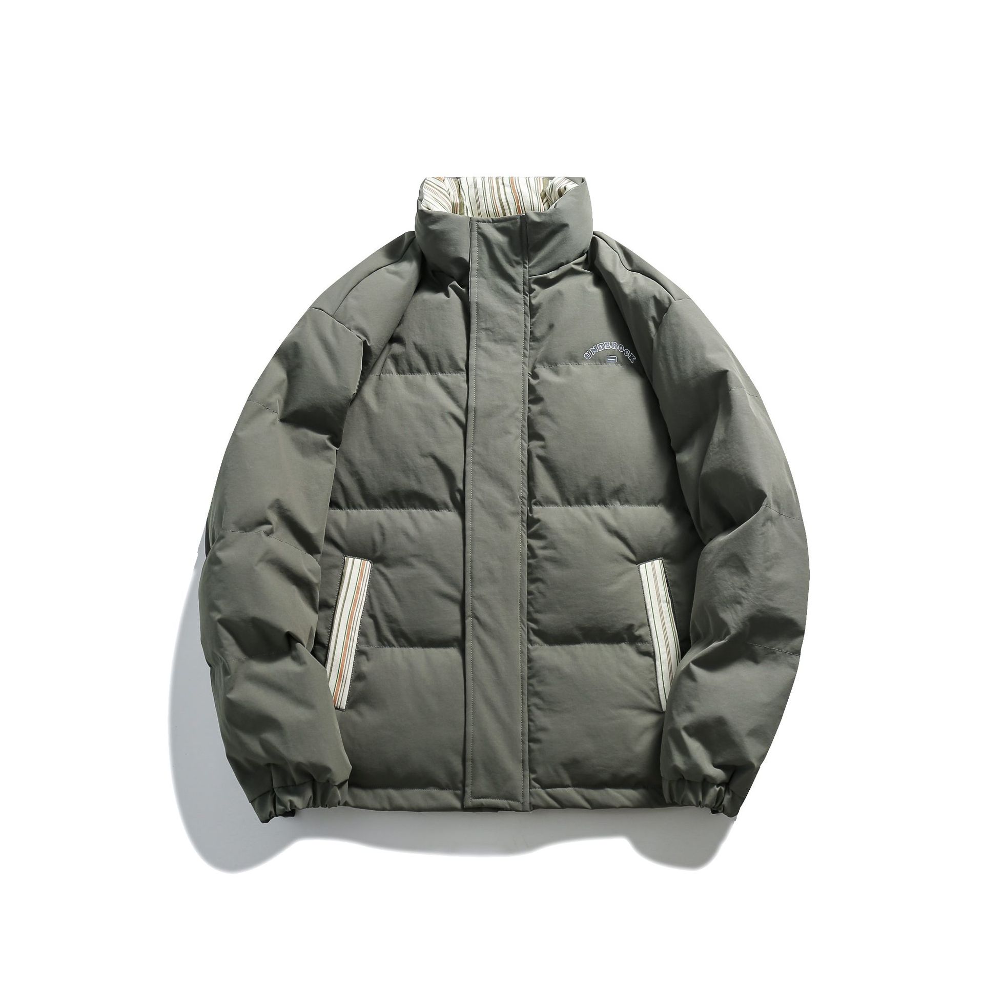 Color Block Letter Print Padded Cotton Coat for Men | Stand-Up Collar Zip-Up