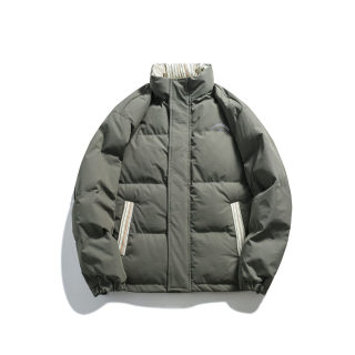 Color Block Letter Print Padded Cotton Coat for Men | Stand-Up Collar Zip-Up 1