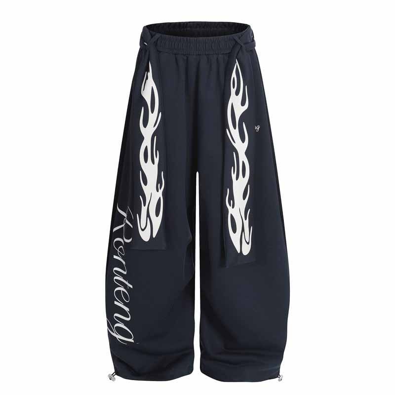 Retro Flame Print Wide Leg Sweatpants | Street Style