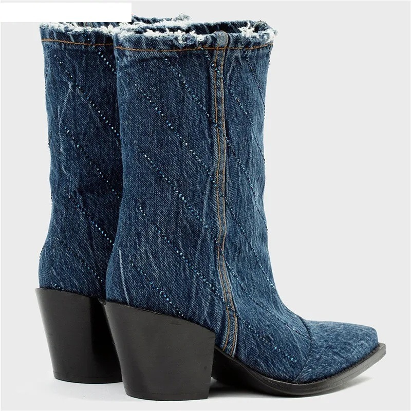 Crystal Cowboy Ankle Boots | Western Style Pointed Toe Women's