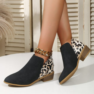 Women's Leopard Print Pointed-Toe Boots with Thick Heel and Back Zipper 5