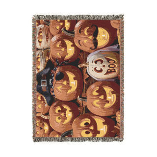 Jack-o'-Lantern Patchwork Woven Blanket | Halloween Pumpkin Throw 10