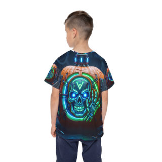 Neon Cyber Skull Pumpkin Kids Jersey 5