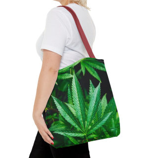 Green Cannabis Leaf Tote Bag | All-Over Print Hemp Plant Design 50