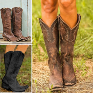 Retro Rivet Long Boots | Women's Chunky Heel Boots