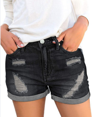 Distressed Cuffed Denim Shorts for Women | Business Casual Cotton 6