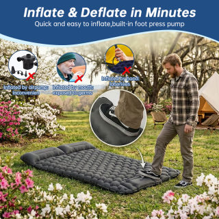 Camping sleeping pad — ultralight inflatable sleeping pad with pillow, 1-2 person 3