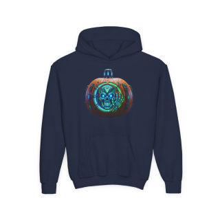 Glowing Cyber Pumpkin Kids Hoodie 12
