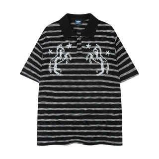 Men's Striped Turn-Down Collar T-Shirt | Loose Embroidered