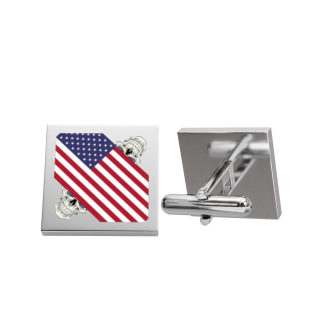 American Flag Heart Cufflinks | Gold Square Patriotic Accessory 2