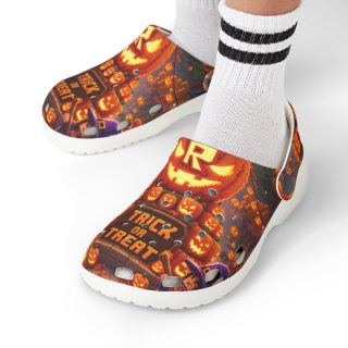 Trick or Treat Pumpkin Pattern Kid's Clogs 13