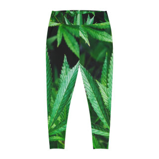 Green Cannabis Leaf Leggings, Plus Size | All-Over Print