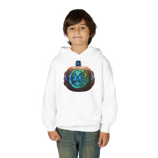 Glowing Cyber Pumpkin Kids Hoodie 18