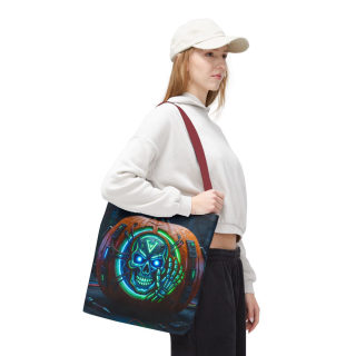 Cyber Pumpkin Skull Tote Bag | Neon Sci-Fi Halloween Tote 65