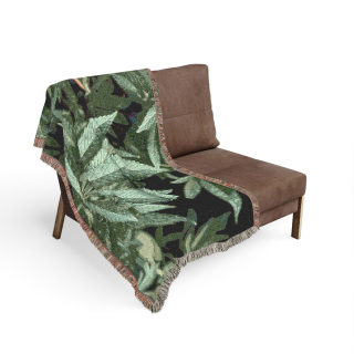 Marijuana Leaf Woven Blanket | Cannabis Plant Throw, Botanical Tapestry