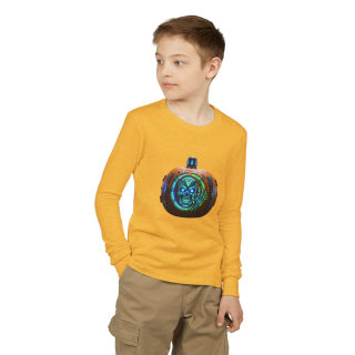 Skull Pumpkin 'No Tricks' Long Sleeve Kids Tee 28