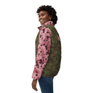 Green & Pink Camo Puffer Jacket with Rose Bouquet Print 5