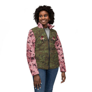 Green & Pink Camo Puffer Jacket with Rose Bouquet Print 3
