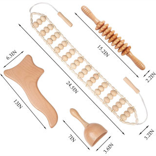 Beech Wood Massage Set — Gua Sha Cup, Roller & Muscle Stick 5