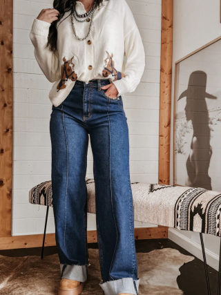 Women's High-Waist Slimming Cuffed Straight-Leg Jeans 6