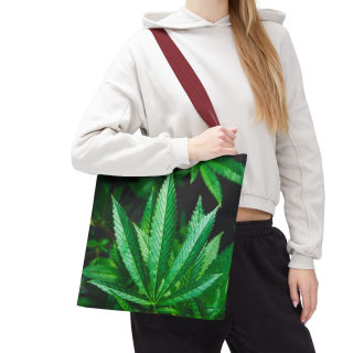 Green Cannabis Leaf Tote Bag | All-Over Print Hemp Plant Design 80
