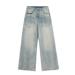 Washed Denim Pants | Printed Straight Fit Mid-Waist Jeans 6