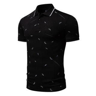 Men's Feather Print Lapel Polo Shirt | Large Size Trend 4
