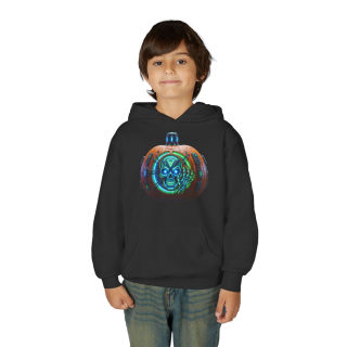 Glowing Cyber Pumpkin Kids Hoodie 19