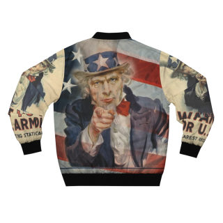 Uncle Sam Pointing Bomber Jacket | Patriotic American Flag Military Poster Aesthetic 3