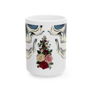 Skull and Roses Ceramic Mug | Floral Skull Coffee Mug 2