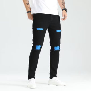 Ripped Skinny Men's Jeans with Patches | Elastic Trendy Denim Pants 3