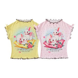 Cartoon Graffiti Mesh T-Shirt | Color-Block Plaid Ruffle Bodysuit 4