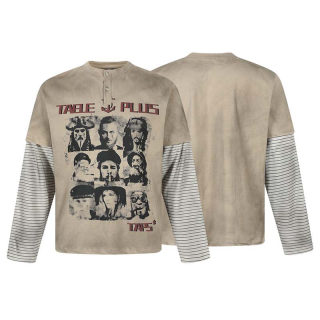 Fake Two-Piece Spray Paint Letter Print Long Sleeve Shirt | American Retro 5
