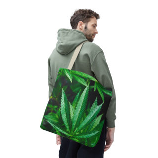 Green Cannabis Leaf Tote Bag | All-Over Print Hemp Plant Design 87