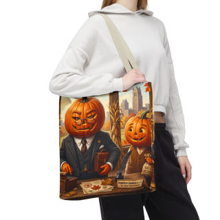 Pumpkin Head Businessmen Tote Bag | Halloween Pumpkin City Illustration 101